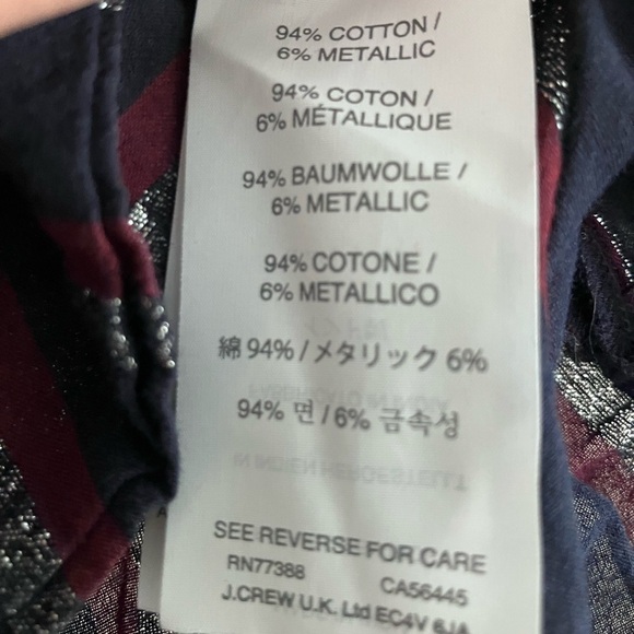 J.Crew Long-Sleeved Striped Half Button Up Blouse With Sparkles Size 0 - Picture 4 of 5